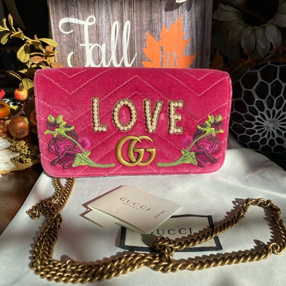 Gucci Pink Velvet Maltelasse LOVE GG Limited Edition Marmont Mini Bag NWT - Picture 12 of 12